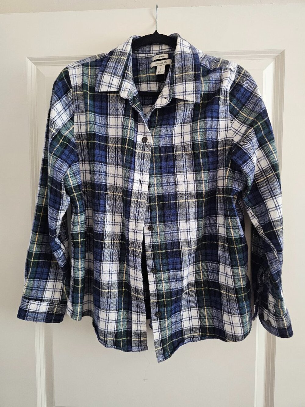 L.L. Bean Green Blue Plaid Button down Long Sleeve LARGE